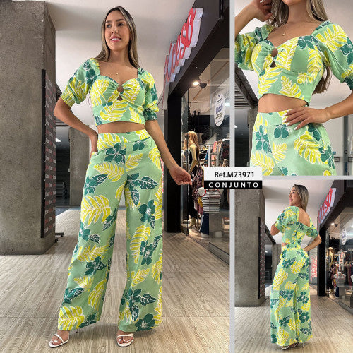 M73971 CONJUNTO CHALIS ESTAMPADO VERDE
