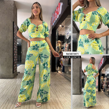 M73971 CONJUNTO CHALIS ESTAMPADO VERDE