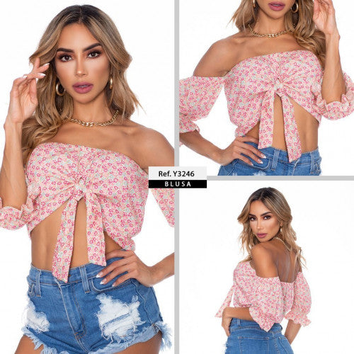 Y3246 BLUSA POPELINA ESTAMPADO ROSA