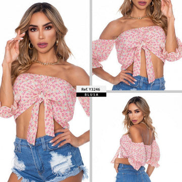 Y3246 BLUSA POPELINA ESTAMPADO ROSA