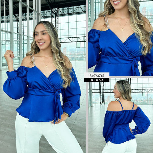 Y3767 BLUSA SATIN AZUL