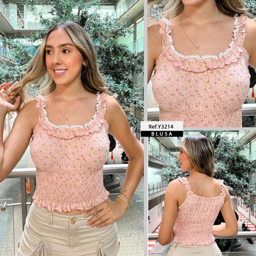 Y3214 BLUSA CHALIS ESTAMPADO MANDARINA