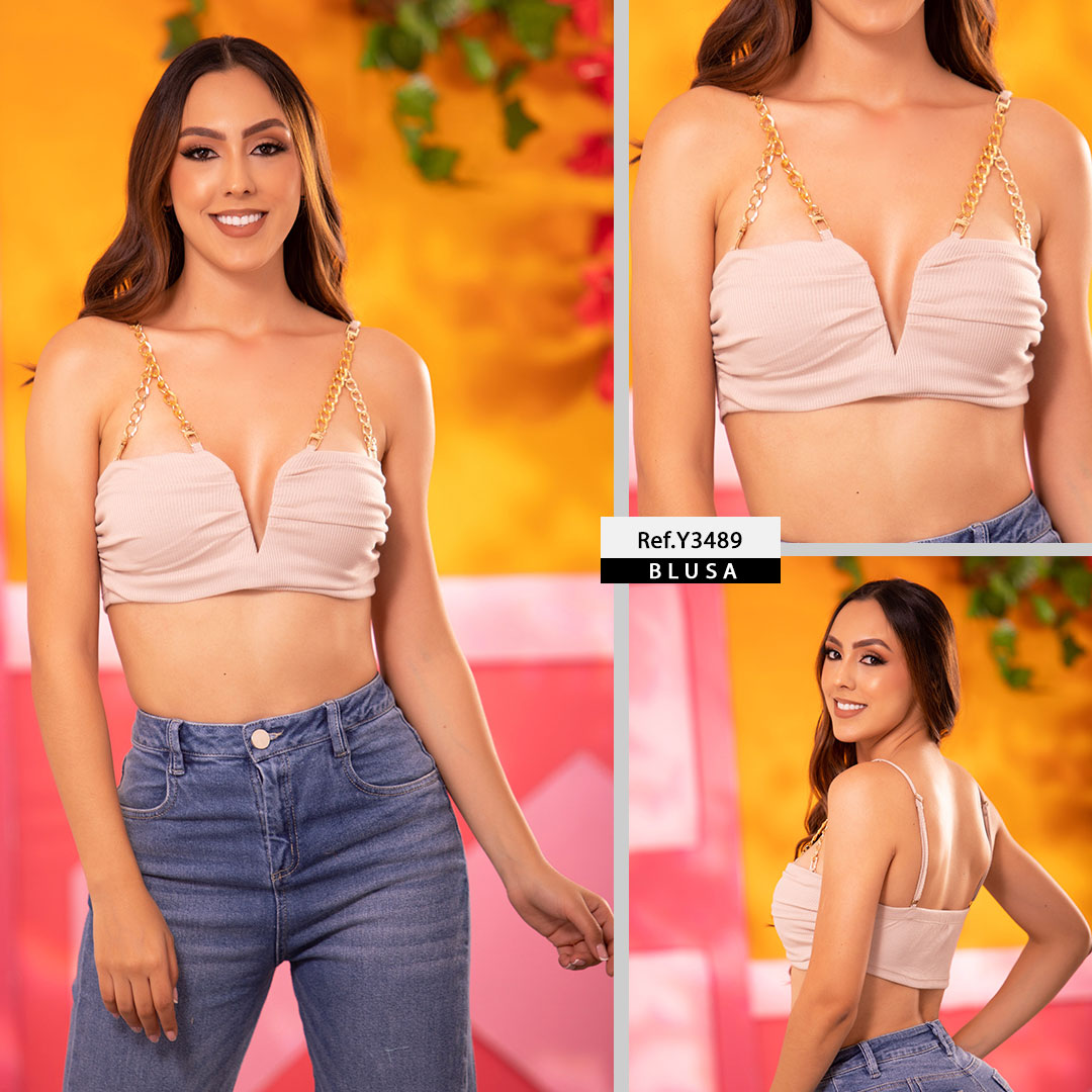 Y3489 CROP TOP RIB CAMEL