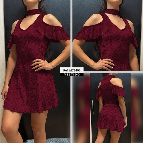 M72406 VESTIDO VELVETEEN VINOTINTO