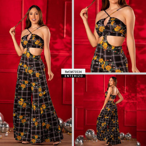 M73534 ENTERIZO SCUBA ESTAMPADO AMARILLO