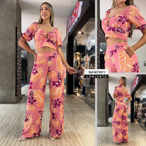 M73971 CONJUNTO CHALIS ESTAMPADO ROSA