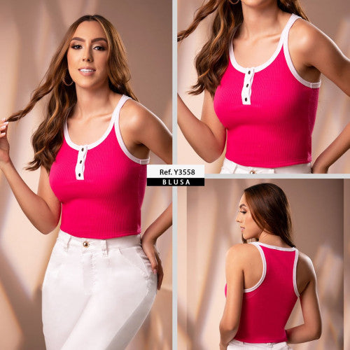 Y3558 BLUSA RIB NOELLE FUCSIA