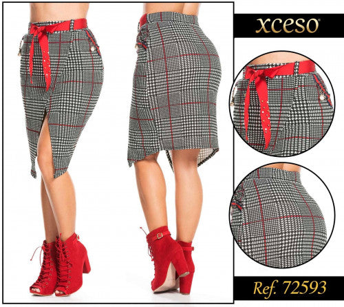 M72593 FALDA LIVERPOOL CUADROS ESTAMPADO ROJO