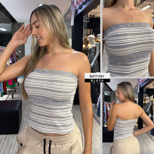 Y1661 BLUSA ESTAMPADO GRIS CLARO