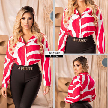 Y3562 BLUSA EXITO ESTAMPADO FUCSIA