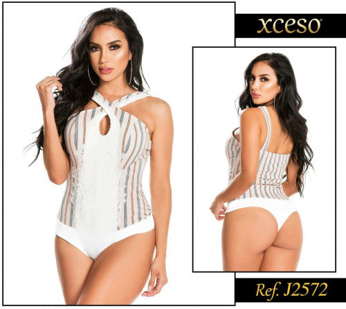 Y2572 BODY ESCUBA CREPE RAYAS CAMEL