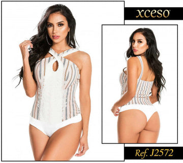 Y2572 BODY ESCUBA CREPE RAYAS CAMEL