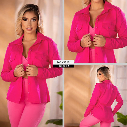 Y3517 BLUSA POPELINA FUCSIA