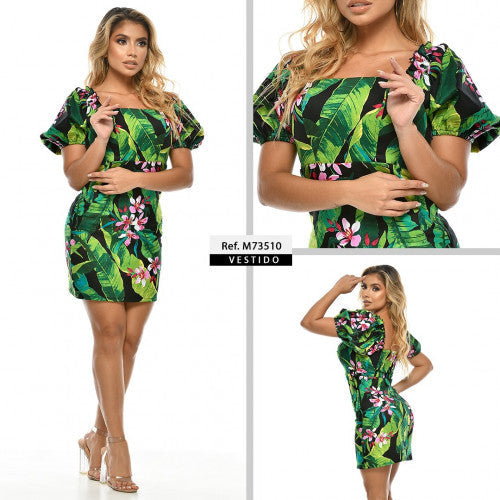 M73510 VESTIDO DRILL ESTAMPADO VERDE