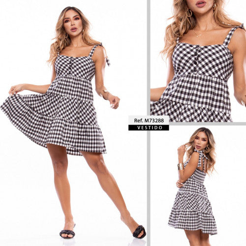 M73288 VESTIDO POPELINA CUADROS ESTAMPADO CUADROS
