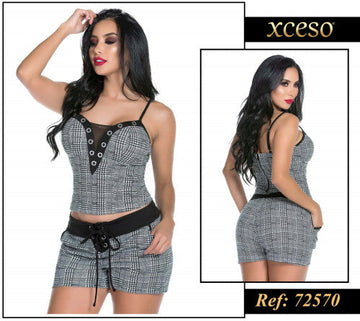 M72570 CONJUNTO SCUBA CUADROS ESTAMPADO NEGRO