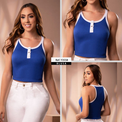 Y3558 BLUSA RIB NOELLE AZUL REY