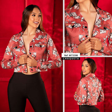 M73598 CHAQUETA DRIL ESTAMPADO PALO DE ROSA
