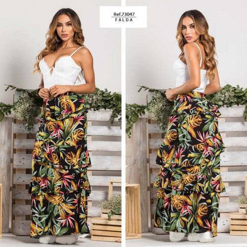 M73047 FALDA CHALIS FLORES ESTAMPADO NEGRO