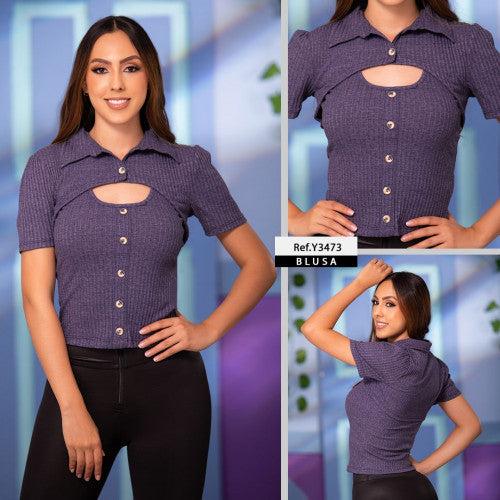 Y3473 BLUSA RIB HANDEL AZUL OSCURO