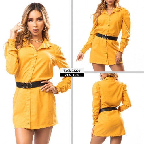 M73206 VESTIDO LINO MOSTAZA