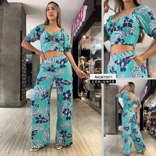 M73971 CONJUNTO CHALIS ESTAMPADO VERDE MENTA