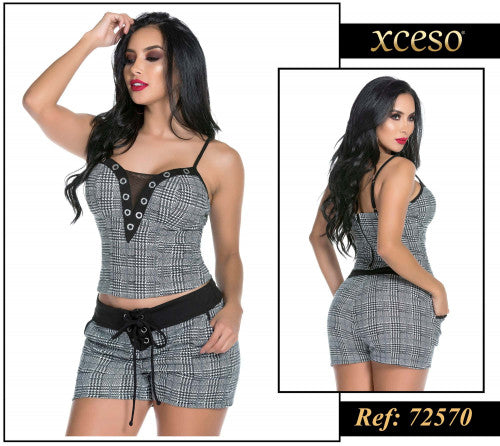 M72570 CONJUNTO SCUBA CUADROS ESTAMPADO NEGRO