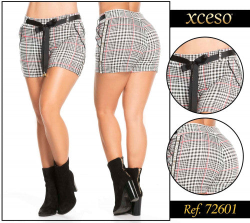 M72601 SHORT BAMBO CUADROS ESTAMPADO ROJO