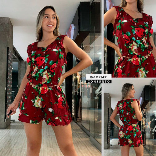 M72431 VESTIDO CHALIS FLORES ESTAMPADO VINOTINTO