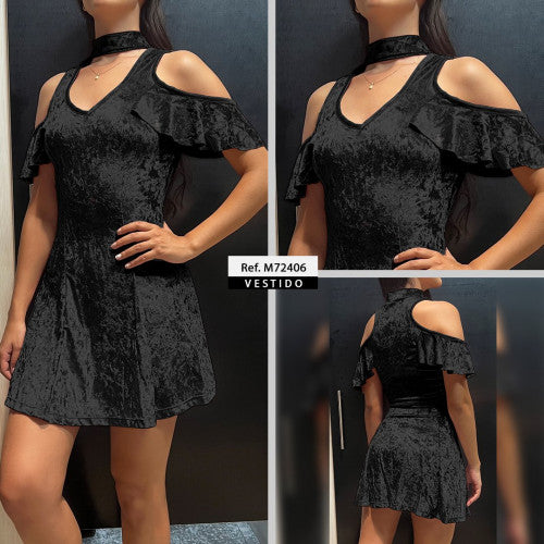M72406 VESTIDO VELVETEEN NEGRO