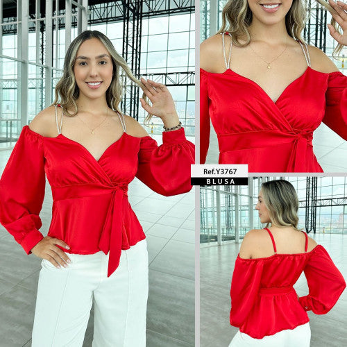 Y3767 BLUSA SATIN ROJO