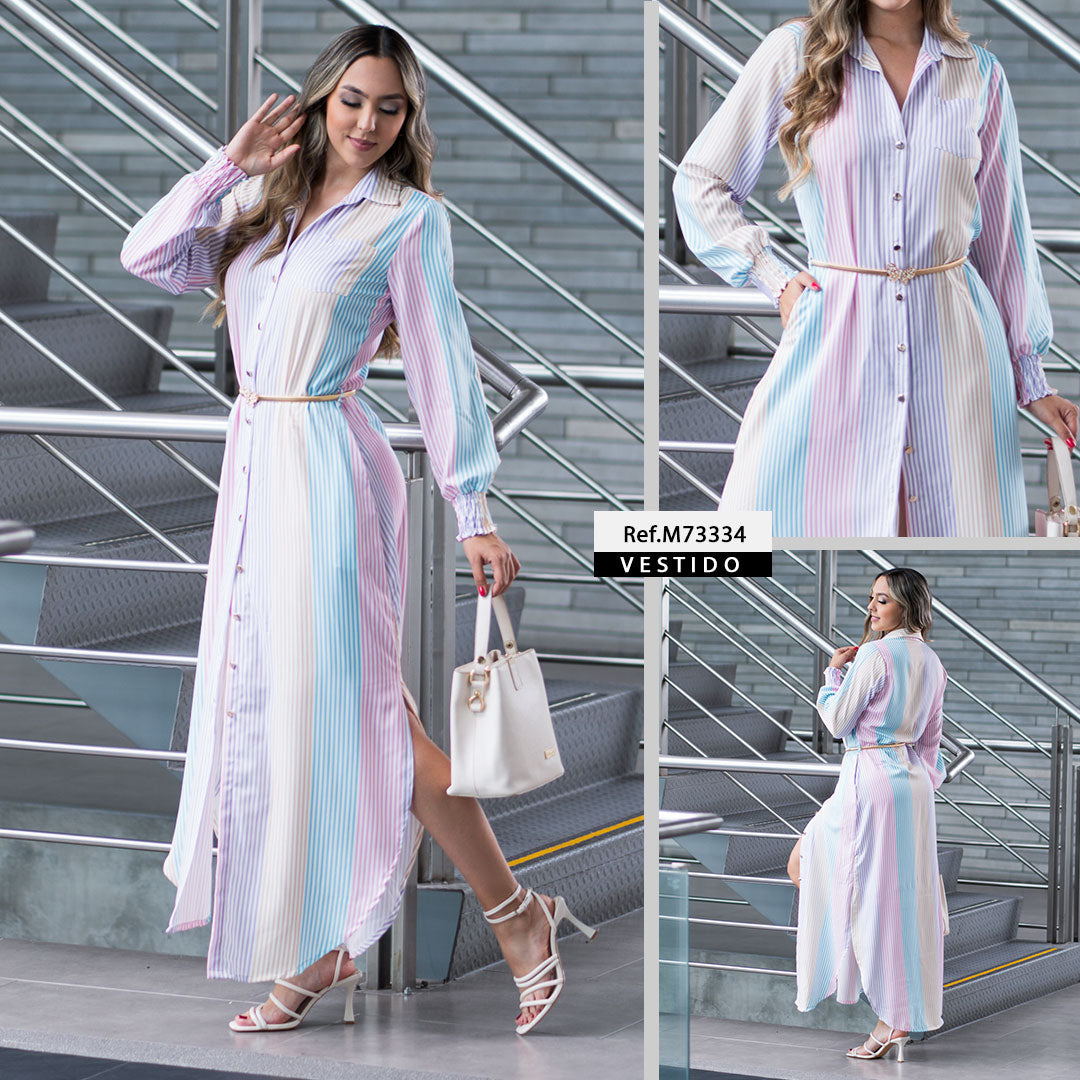 M73334 VESTIDO FALSO CHALIS ESTAMPADO RAYAS