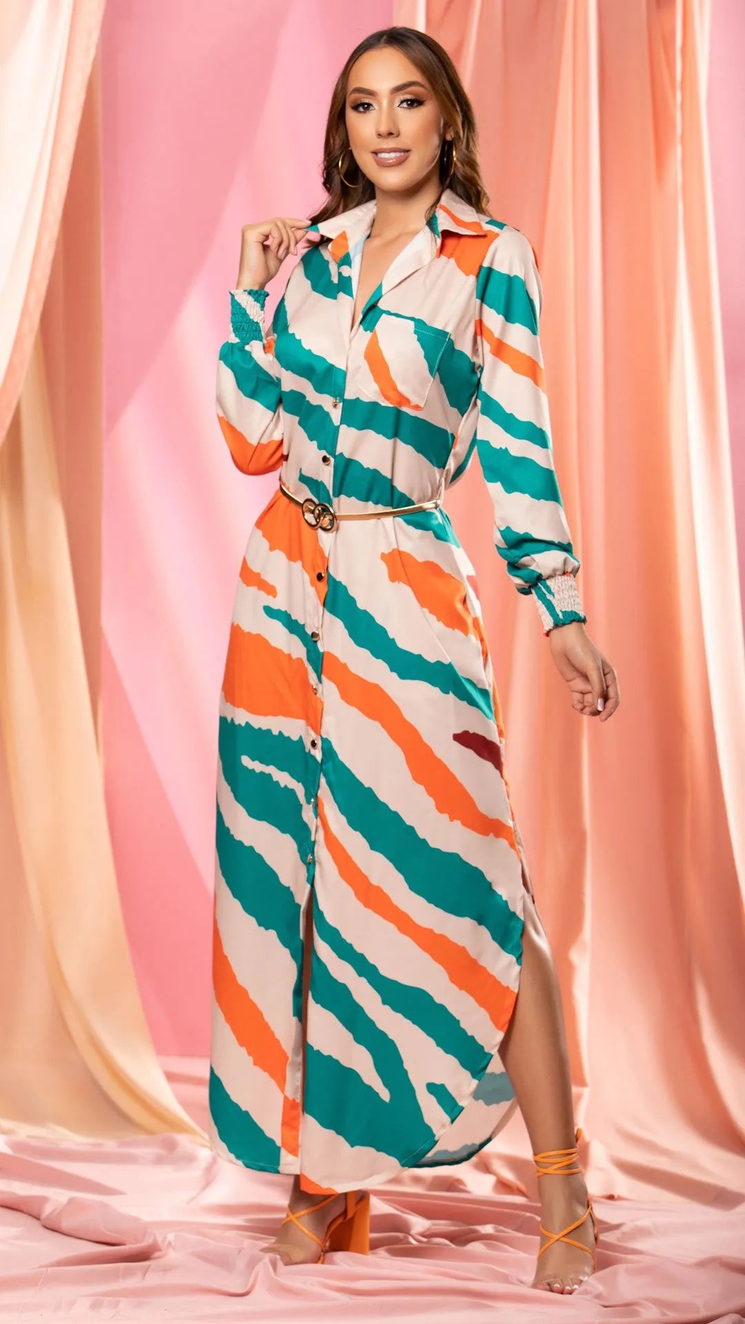 M73701 VESTIDO CHALIS DIAGONAL ESTAMPADO  MULTICOLOR