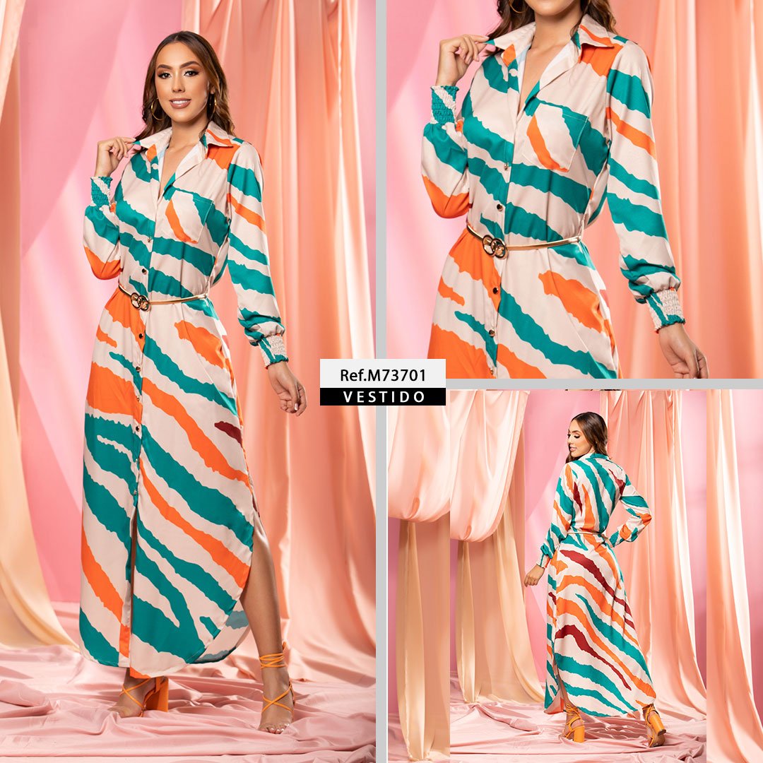 M73701 VESTIDO CHALIS DIAGONAL ESTAMPADO  MULTICOLOR