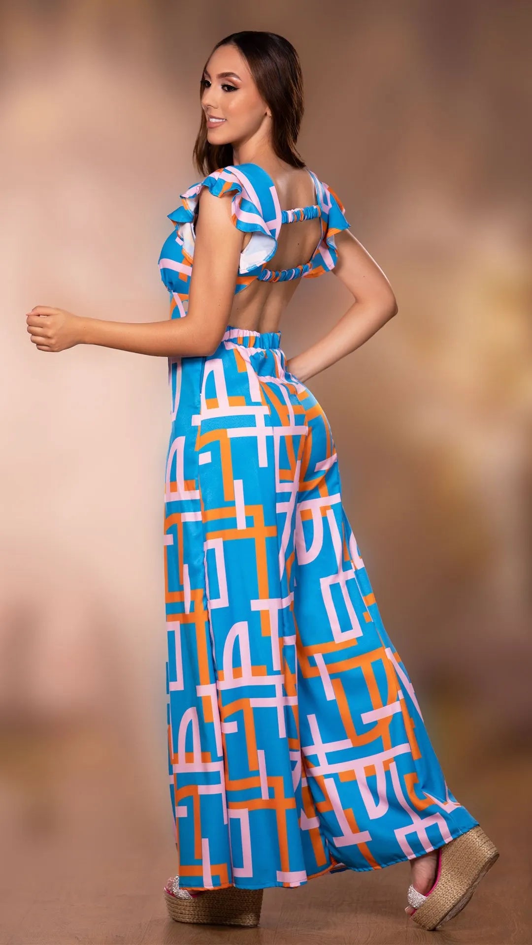 M73703 ENTERIZO CHALIS DIAGONAL ESTAMPADO AZUL