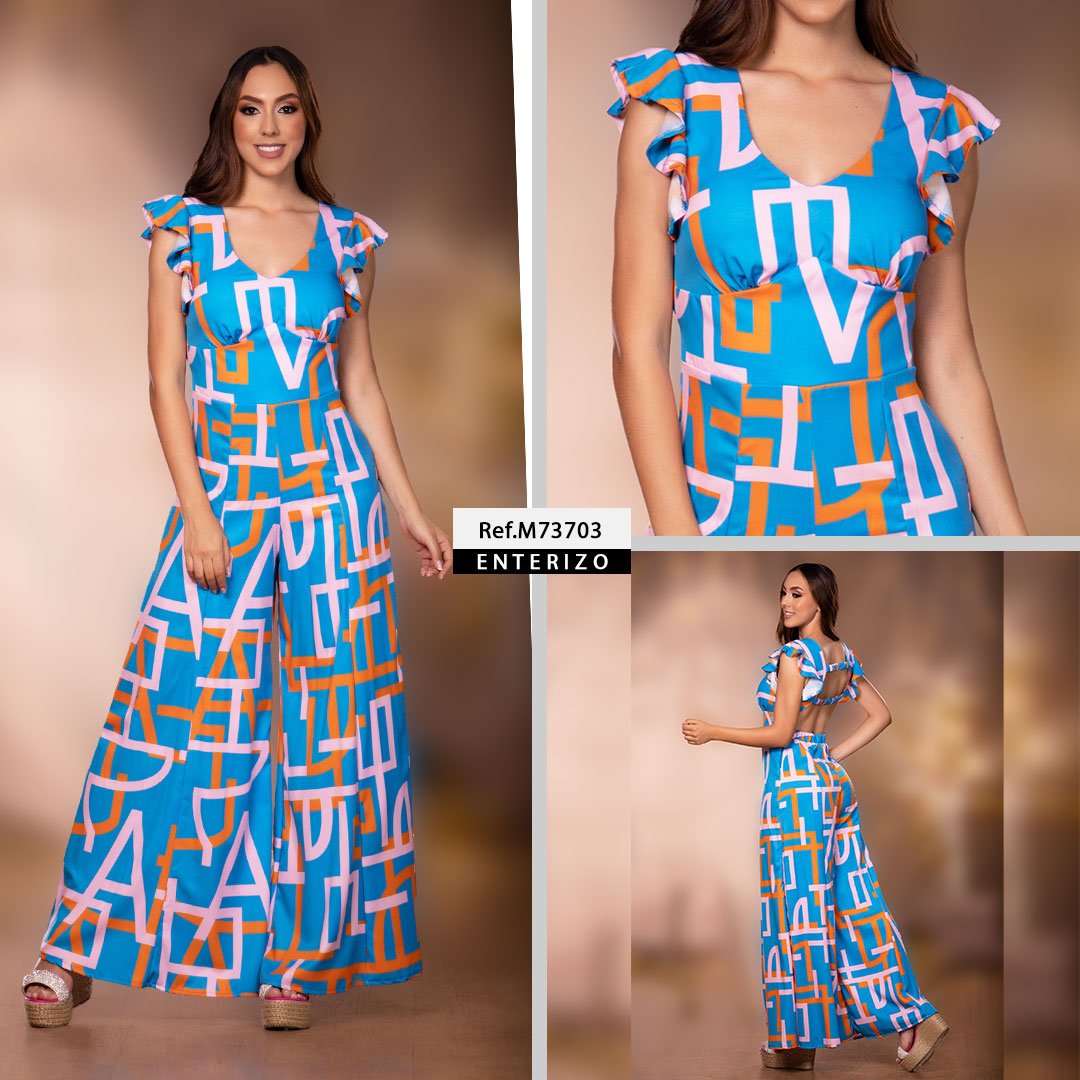 M73703 ENTERIZO CHALIS DIAGONAL ESTAMPADO AZUL