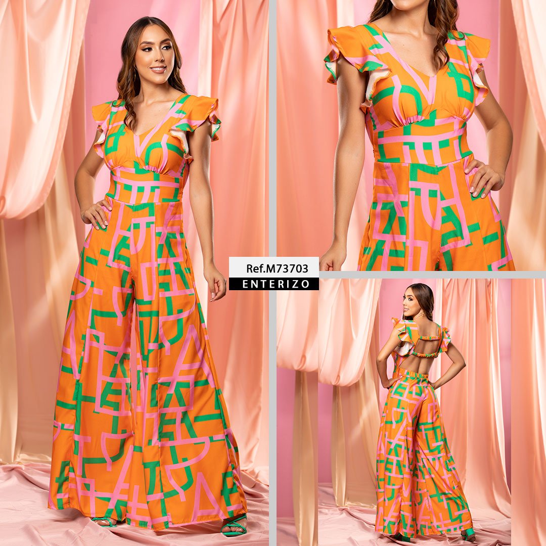 M73703 ENTERIZO CHALIS DIAGONAL ESTAMPADO NARANJA