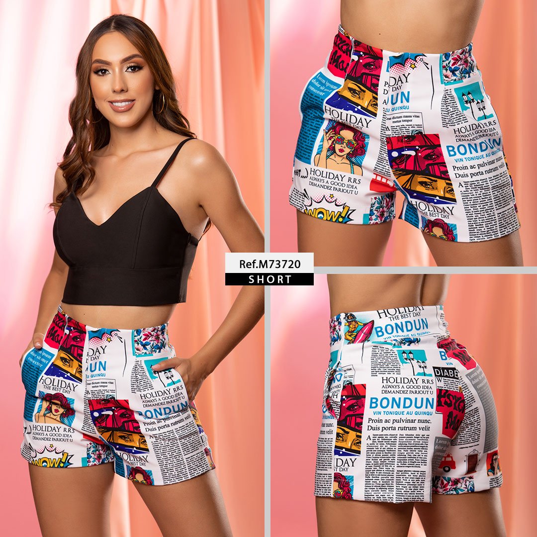 M73720 SHORT NOCHES DE VIENA  ESTAMPADO BLANCO