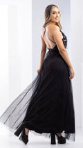 M73743 VESTIDO TUL Y LENTEJUELAS NEGRO