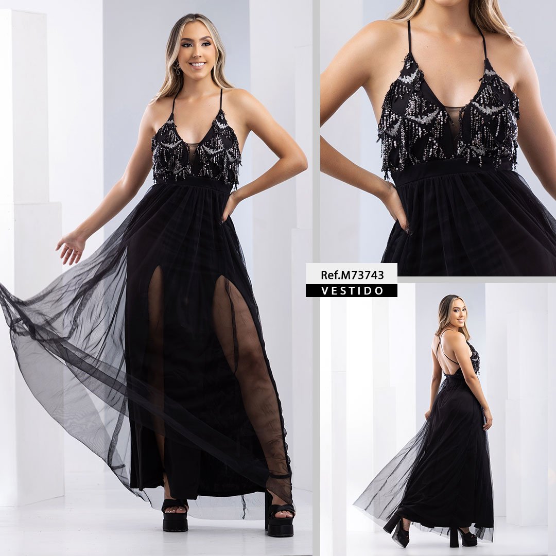 M73743 VESTIDO TUL Y LENTEJUELAS NEGRO