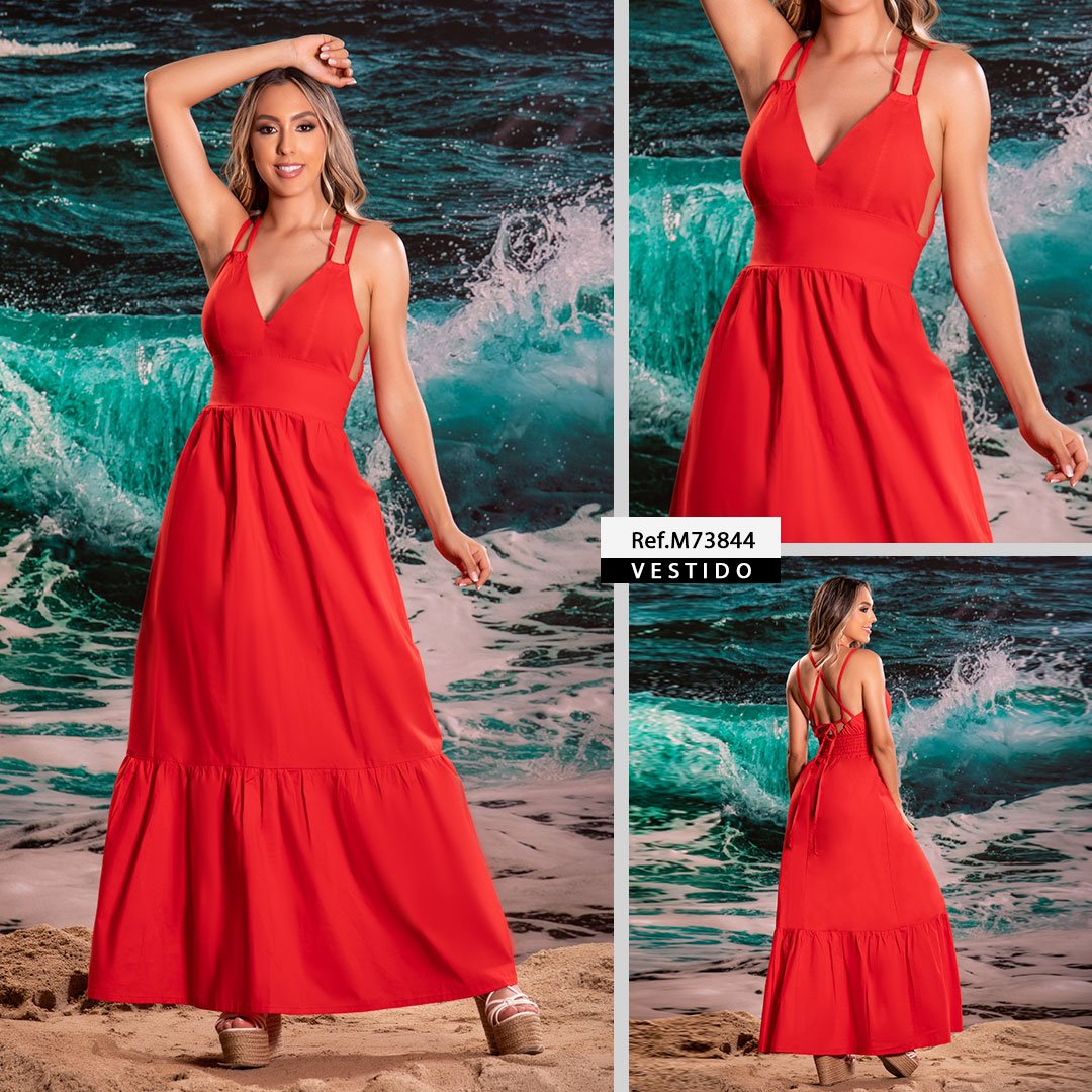 M73844 VESTIDO POPELINA ROJO CLARO