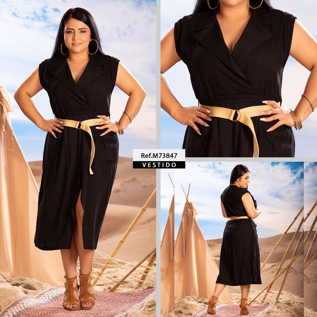 M73847 VESTIDO CHALIS SLUB NEGRO