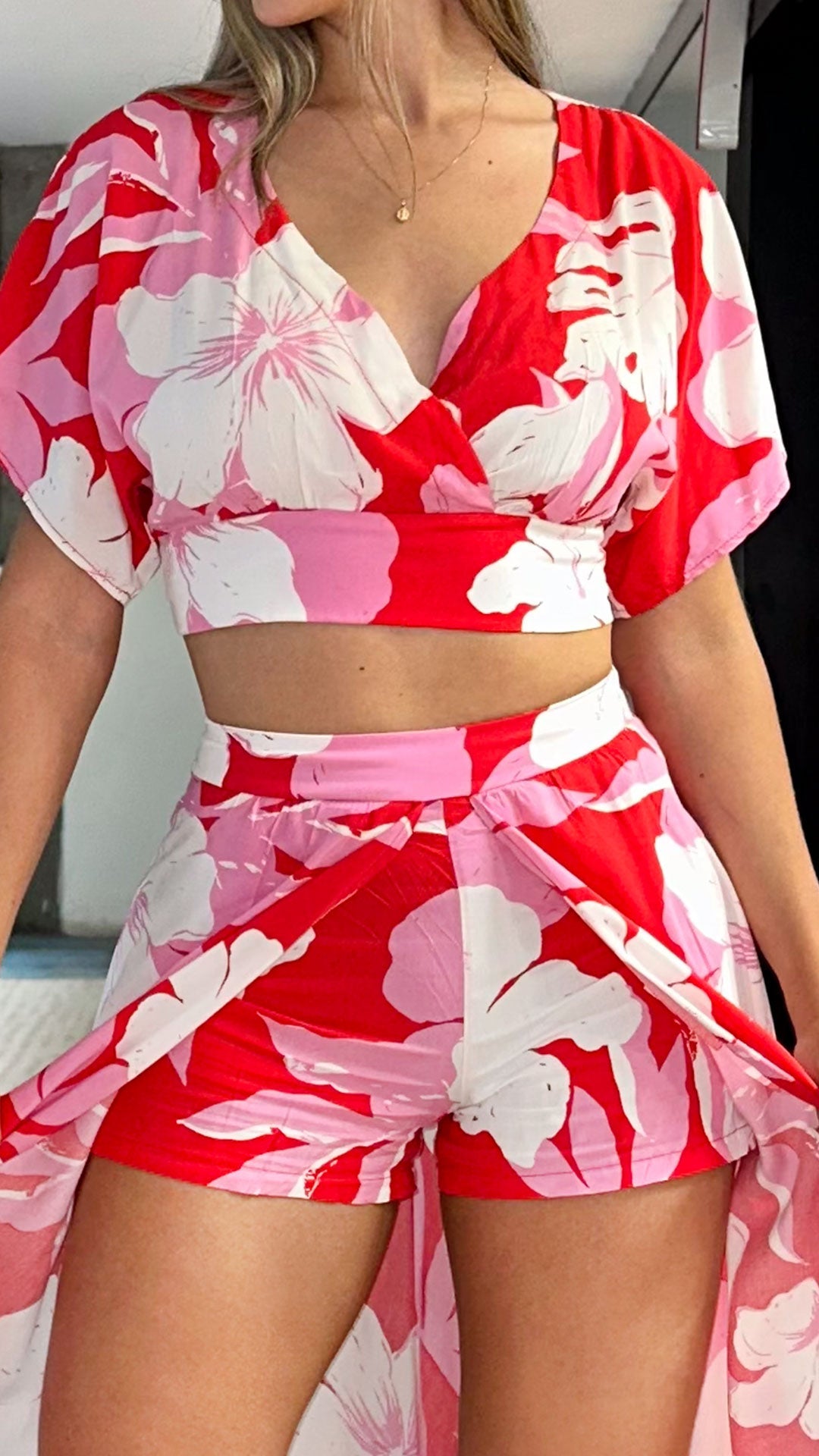 M73883 CONJUNTO CHALIS ESTAMPADO ROJO