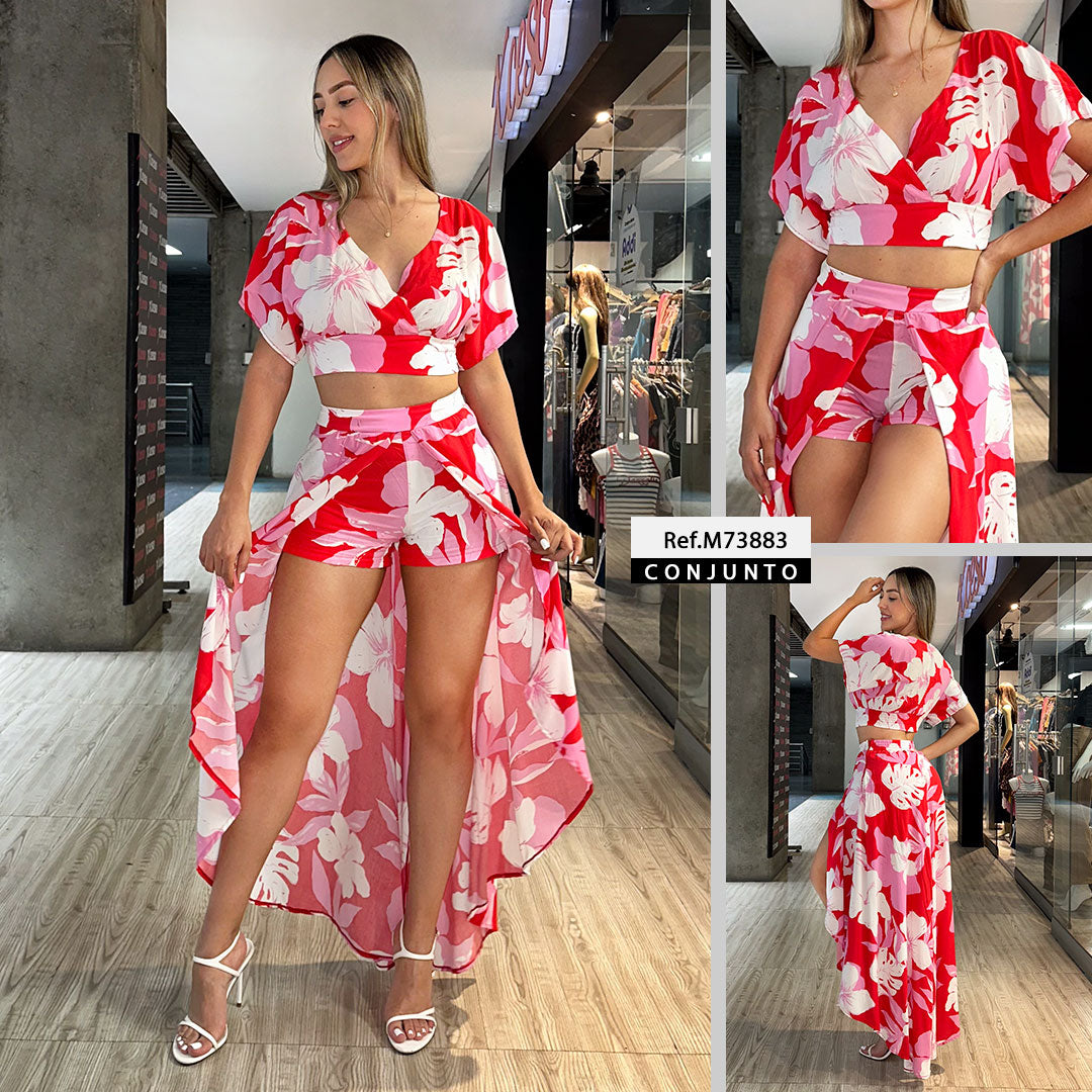 M73883 CONJUNTO CHALIS ESTAMPADO ROJO