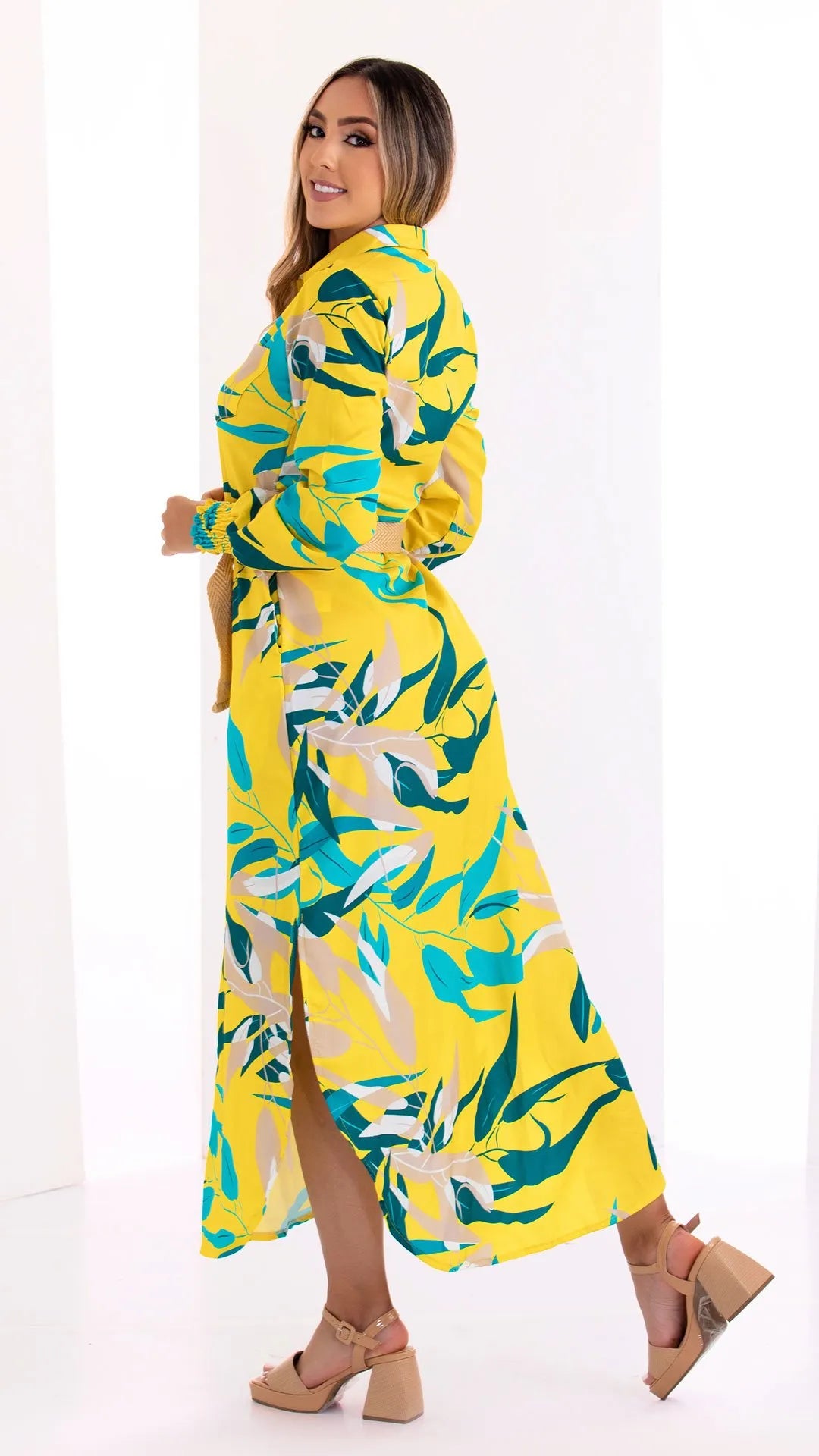 M73884 VESTIDO CHALIS DIAGONAL ESTAMPADO AMARILLO