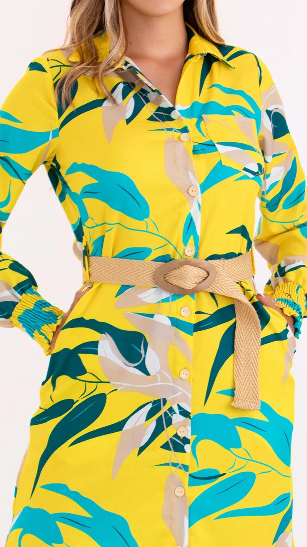 M73884 VESTIDO CHALIS DIAGONAL ESTAMPADO AMARILLO