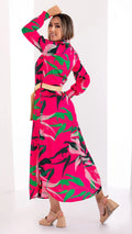 M73884 VESTIDO CHALIS DIAGONAL ESTAMPADO FUCSIA