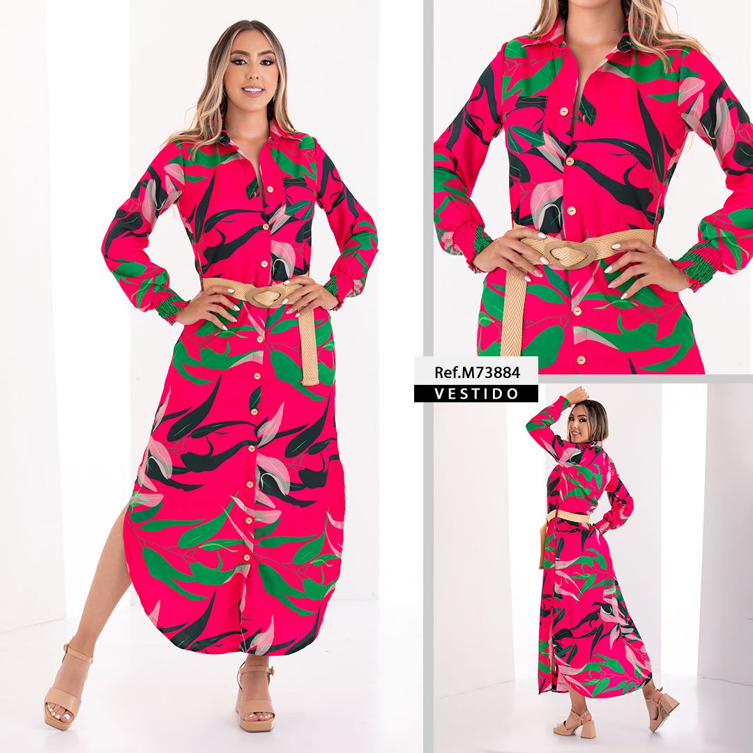 M73884 VESTIDO CHALIS DIAGONAL ESTAMPADO FUCSIA