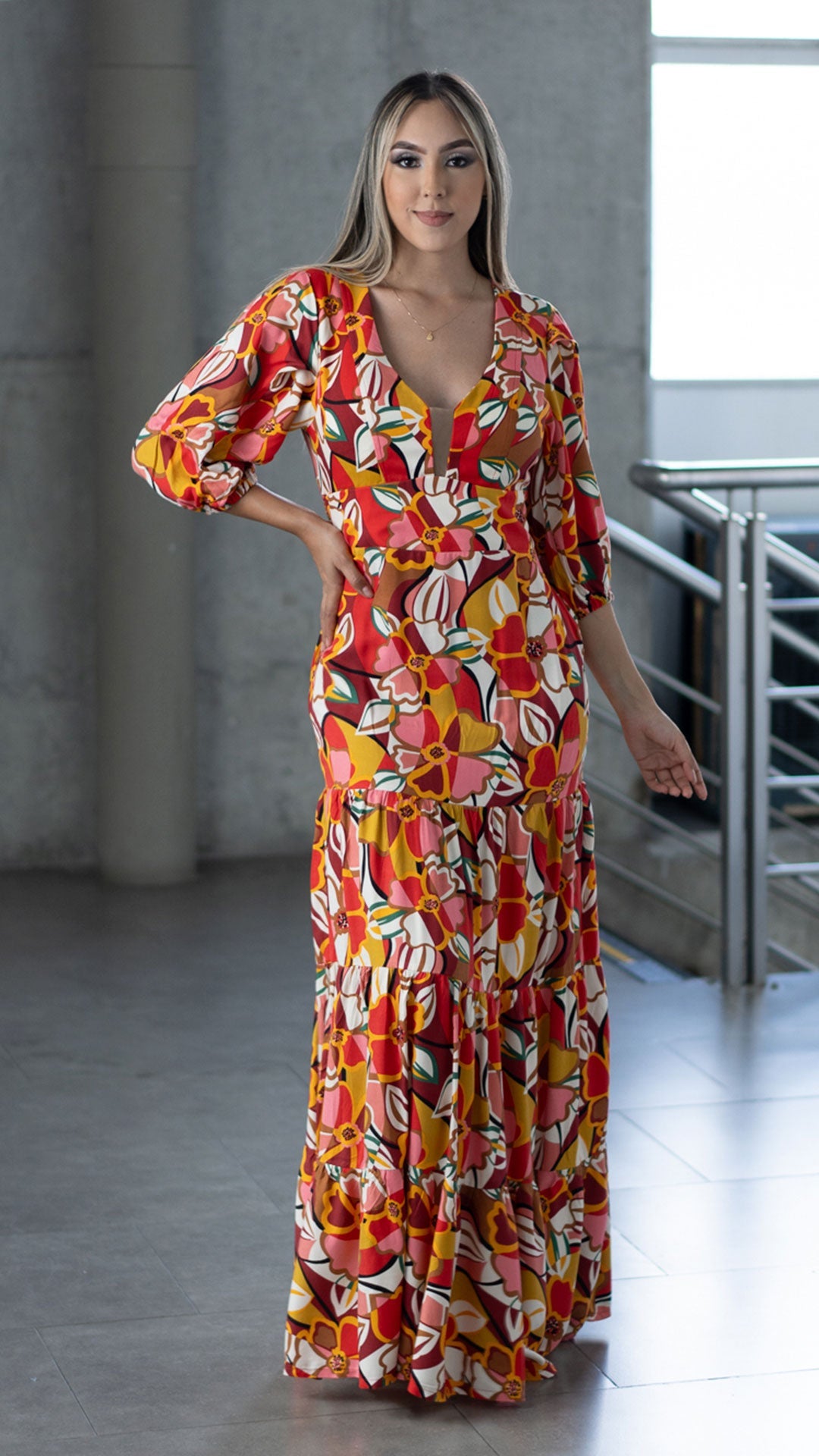 M73889 VESTIDO CHALIS ESTAMPADO ROJO