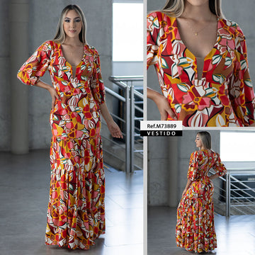 M73889 VESTIDO CHALIS ESTAMPADO ROJO
